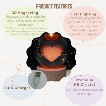 3D Engraving Crystal Ball Heart LED Light Voice Message Gift Birthday Anniversary Valentine Christmas Graduation Friend Souvenir Corporate Award Recognition Appreciation - uniqicon