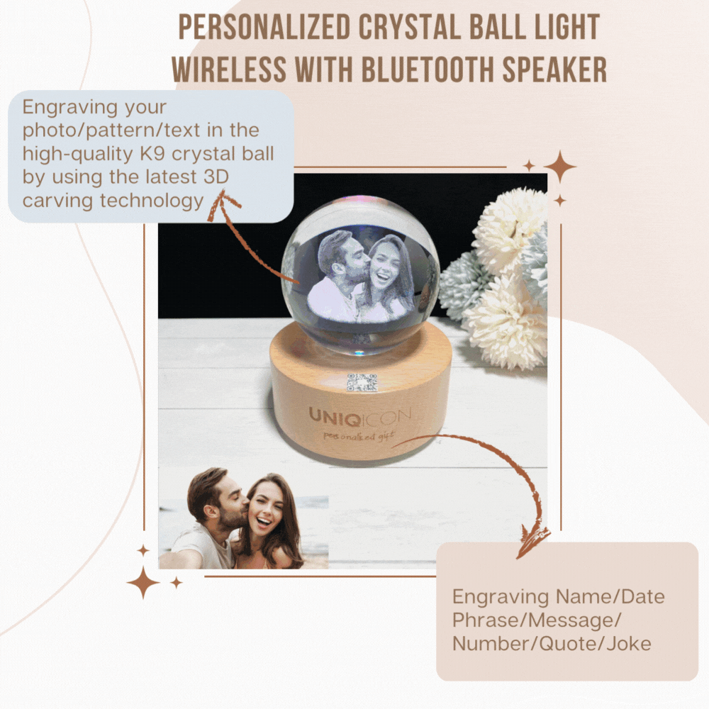 Personalized Customized 3D Photo Carving Crystal Ball Speaker Voice Message Engraved Gift Wireless Bluetooth Music Player - uniqicon