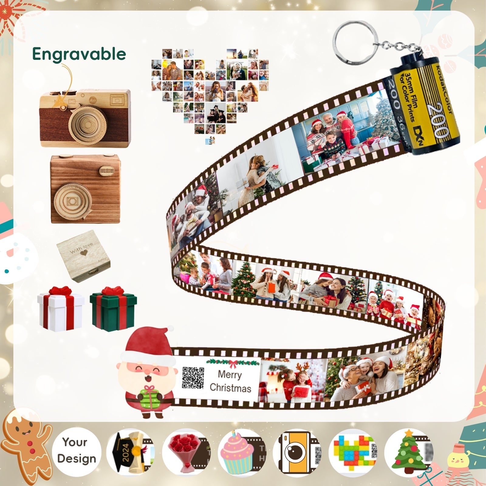 Custom Christmas Film Roll Photo Keychain Gifts,Personalised Photo Keyring Gifts,Christmas Presents for Boyfriend Women Dad Best Friends Daughter Son Lover Kid Anniversary Day Gift - uniqicon
