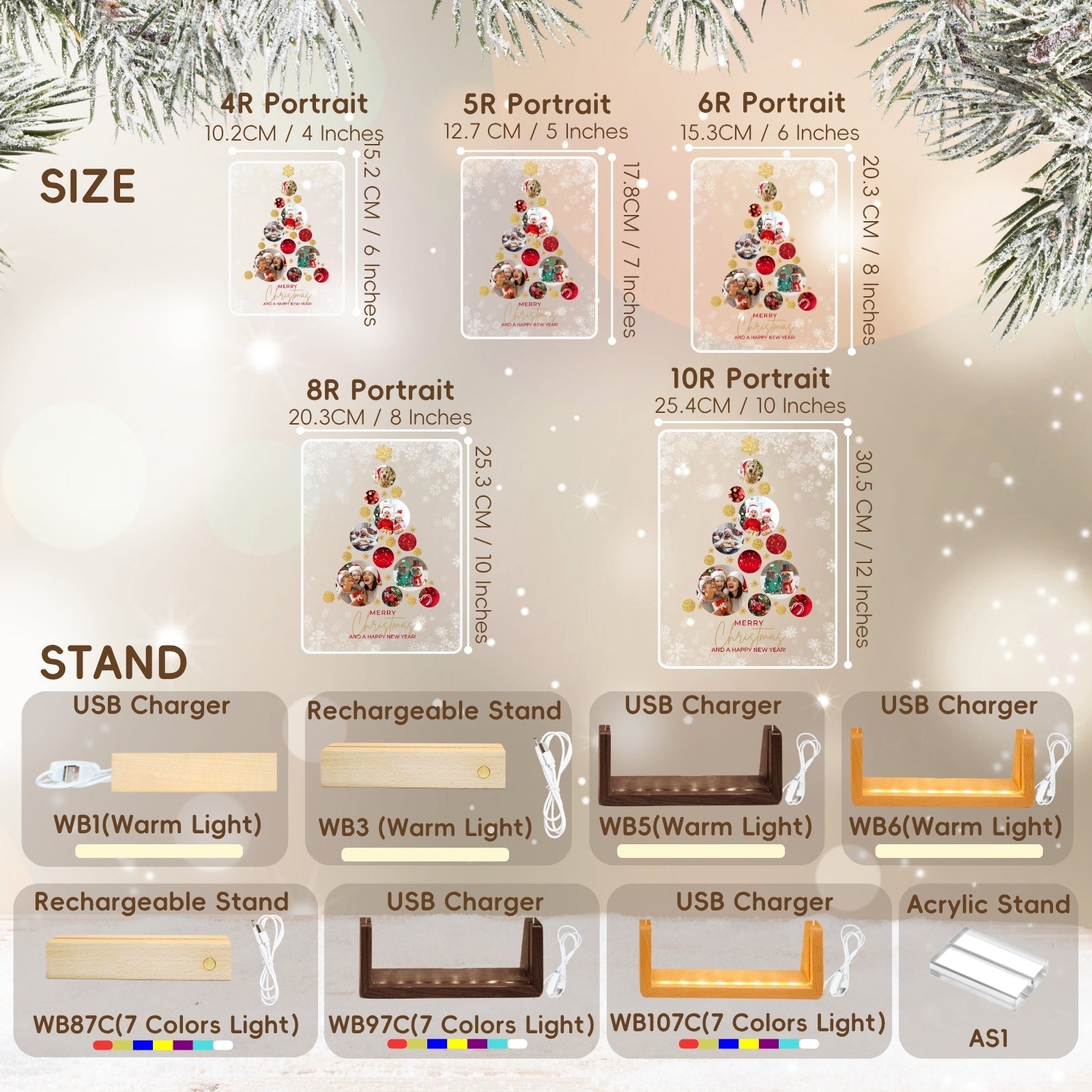 Personalised Christmas Tree Photo Frame, Light Up Acrylic Plaque with Multiple Family Photo for Dad Daddy Mum Nan from Son Duaghter,Customised Pictures Lights Gifts for Best Friend Women Men Him Her - uniqicon