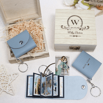 Personalized Mini Photo Keychain, Picture Keychains(Blue) Personalized Album, Mini Cute Key Ring Keychain with Picture Book for Family, Boyfriend, Couples, Dog, Friends