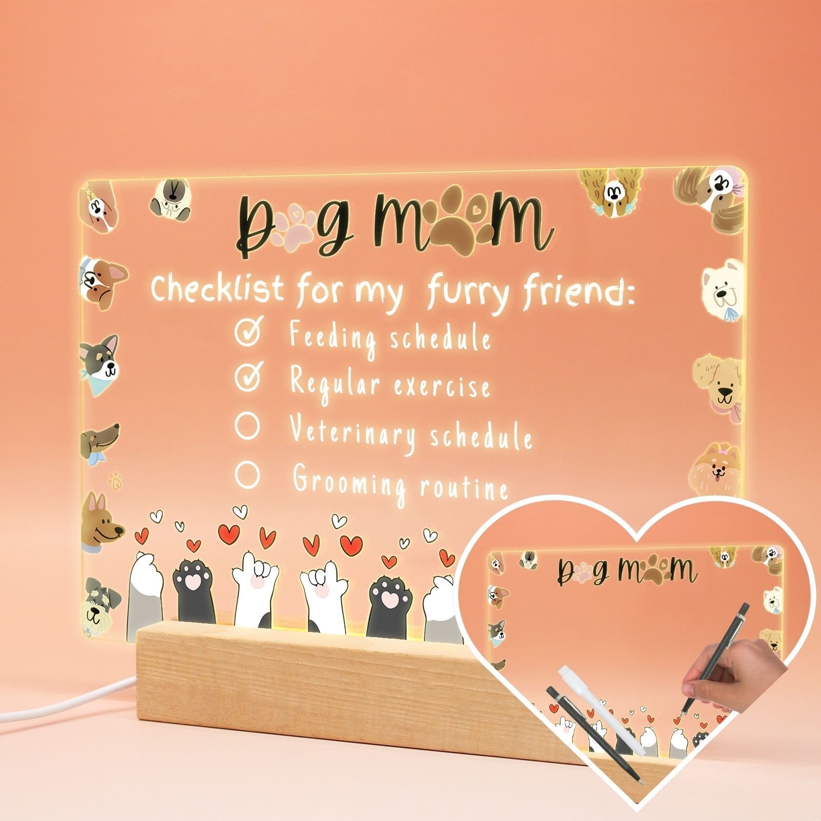 uniqicon mom gifts from daughters son custom Acrylic Desk Plaque Sign With drawing board & Wood LED Stand, Meaningful sentimental gifts for mama mother mom grandma mother in law - uniqicon